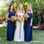 Mismatched Charming Royal Blue Chiffon A-line Long Cheap Bridesmaid Dresses, BDS0066