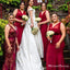 Charming V-neck Burgundy Mermiad Long Cheap Bridesmaid Dresses, BDS0059