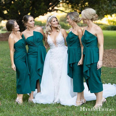 Elegant Strapless Sleeveless Double FDY Ankle-Length Long Cheap Bridesmaid Dresses, BDS0057