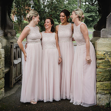 Newest Scoop Pink Tulle Long Cheap Bridesmaid Dresses, BDS0123