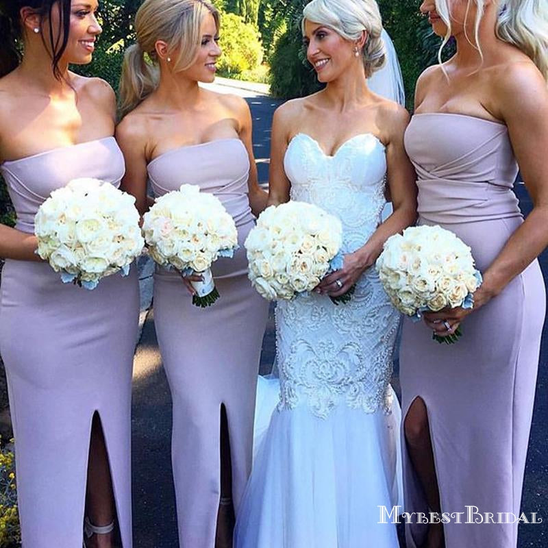 Charming Strapless Lilac Double FDY Mermaid Long Cheap Bridesmaid Dresses, BDS0053