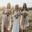 Mismatched Ivory Lace A-line Long Cheap Bridesmaid Dresses, BDS0100