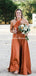 A-Line Halter Backless Floor-Length Orange Bridesmaid Dress,Cheap Bridesmaid Dresses,WGY0341