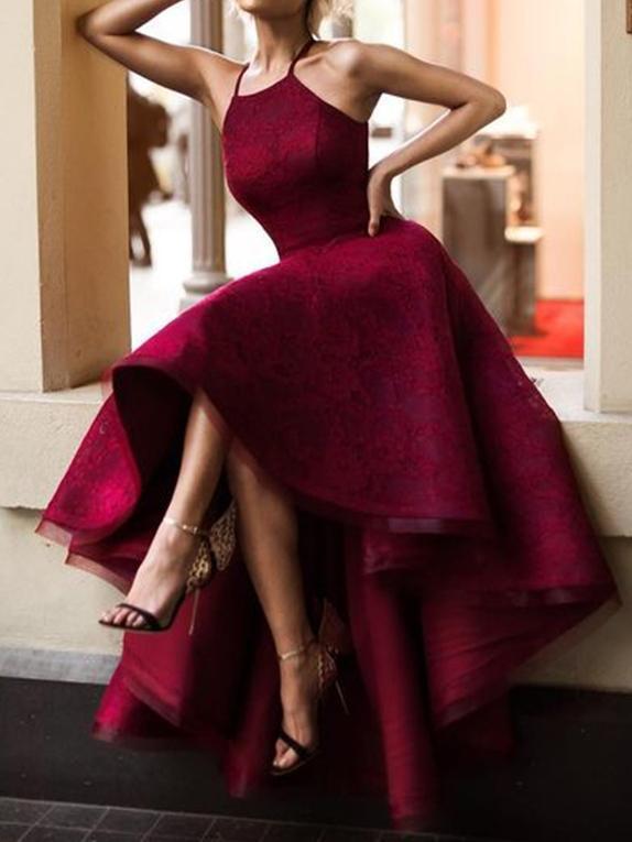 Halter Cute Dark Red High Low Lace Homecoming Dresses 2018, BDY0306 mybestbridal Halter Cute Dark Red High Low Lace Homecoming Dresses 2018, BDY0306 mybestbridal