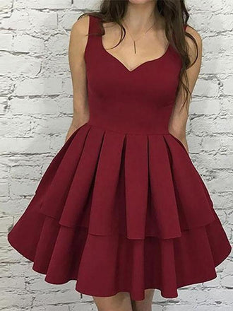 Simple Dark Red V Neck Cheap Homecoming Dresses 2018, BDY0248
