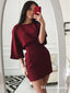Sheath Bateau Wine Satin Party Homecoming Dresses with Sleeves, TYP0030