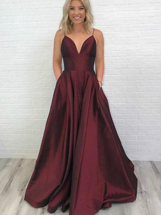 Simple V-neck Long A-line Prom Dresses, Cheap Prom Dresses, BG0445