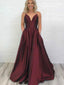 Simple V-neck Long A-line Prom Dresses, Cheap Prom Dresses, BG0445