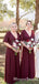 New Arrival V-neck Short Sleeve Burgundy Long Cheap Bridesmaid Dresses, BDS0048