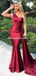 Charming One Shoulder Burgundy Mermaid Long Cheap Bridesmaid Dresses, BDS0114