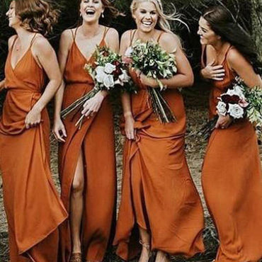 Spaghetti Straps Burnt Orange Cheap Bridesmaid Dresses Online, WGY0308