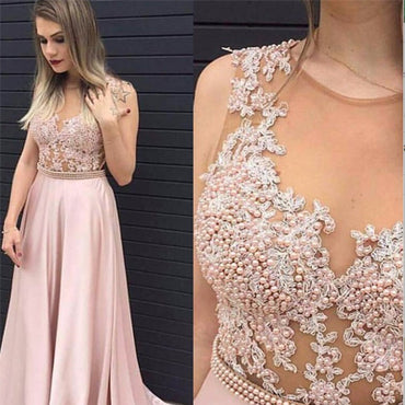 Pink A-line Prom Dress,Beaded Prom Dress,Sexy Party Dress,Custom Made Evening Dress PDY0295