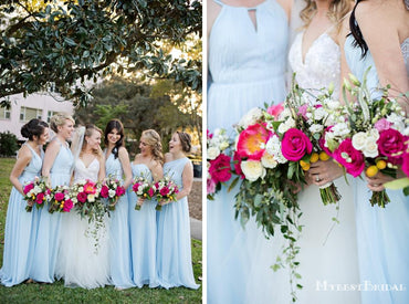 Mismatched Charming Simple Light Blue Chiffon A-line Long Cheap Bridesmaid Dresses, BDS0032