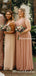 New Arrival Mismatched Pink Chiffon Long Cheap Wedding Party Dresses, Long Bridesmaid Dresses, BDS0006