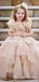 Cute Scoop Champagne Tulle Ball Gown Long Cheap Flower Girl Dresses, FGS0021