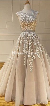Cap Sleeves Lace Applique A-line Evening Prom Dresses, Evening Party Prom Dresses, PDS0076