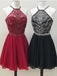Black Chiffon Halter Beaded Cheap Short Homecoming Dresses Online, BDY0264