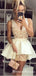 A-Line Deep V-Neck White Satin Homecoming Dresses With Appliques, TYP0055