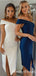 Sheath One-Shoulder White Satin  Party Homecoming Dresses with Split, TYP0022