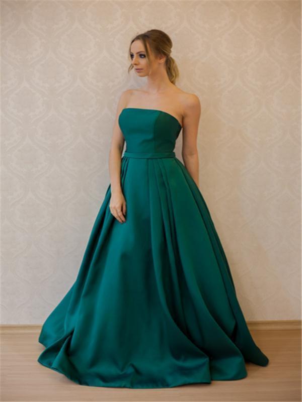 Green Satin Prom Dresses, A-line Elegant Prom Dresses, Long Prom Dresses, Popular Prom Dresses, BG0417