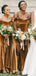 Elegant Off-The-Shoulder Brown Velvet Side Slit Long Cheap Bridesmaid Dresses, BDS0025