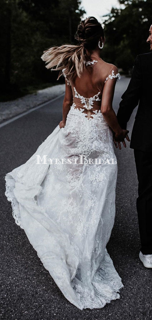 Romantic Off-The-Shoulder Lace Appliqued Long Cheap Wedding Dresses, WDS0047