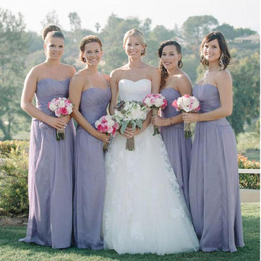 Simple Strapless Cheap Sweetheart Chiffon Custom Long Bridesmaid Dresses, WGY0294