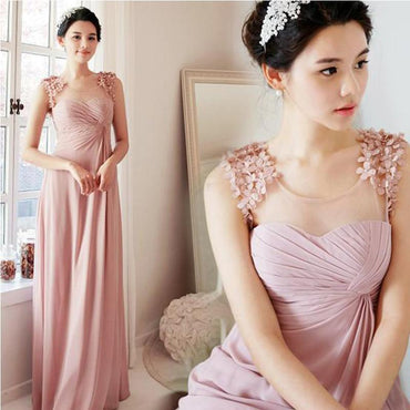Pink Scoop Custom Made Chiffon Long Bridesmaid Dresses, WGY0288