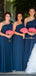 Charming One Shoulder Blue Chiffon A-line Long Cheap Wedding Bridesmaid Dresses, BDS0016