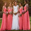 Coral Illusion Cap Sleeve Chiffon Custom Cheap Long Bridesmaid Dresses, WGY0247