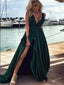 Deep V-neck Dark Green Chiffon Prom Dressses ,Cheap Prom Dresses,PDY0435
