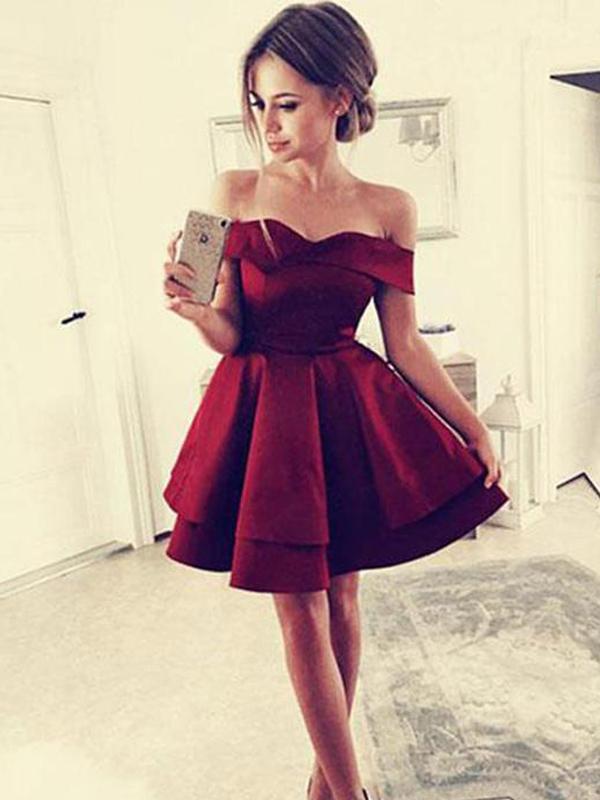 Cheap Simple Off Shoulder Dark Red Homecoming Dresses 2018, BDY0197