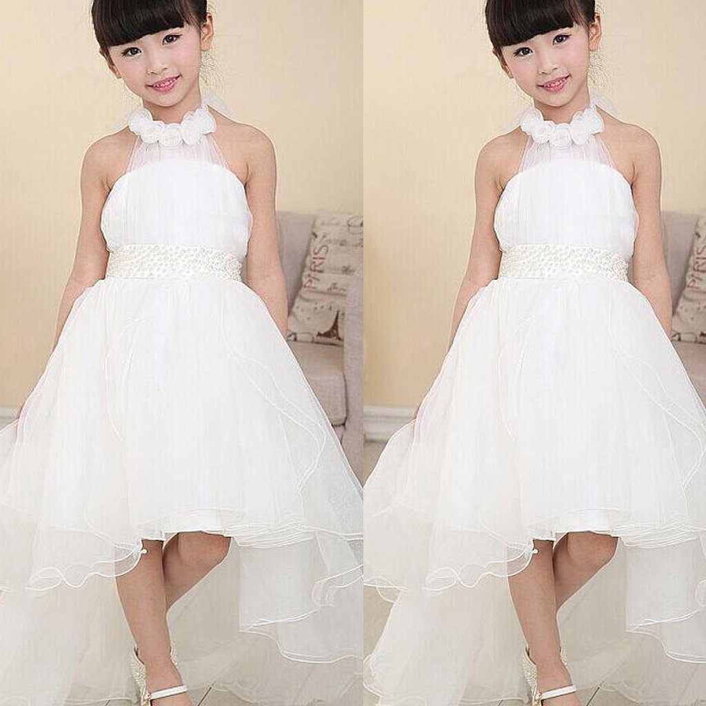 Sweet Organza Halter Neckline Hi-lo White A-line Girls' Formal Dress ,Flower Girl Dresses,FGY0173