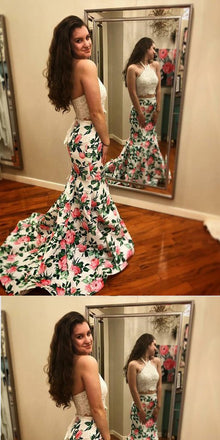 Two Piece Mermaid White Lace Prom Dress ,Cheap Prom Dresses,PDY0415