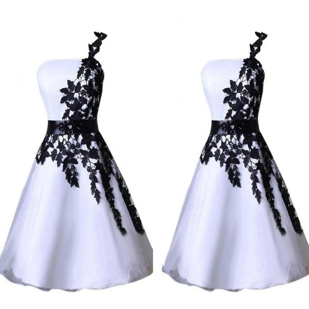 Cute Asymmertic One-Shoulder Black Satin Short Prom Dress,Homecoming Dress,BDY0154