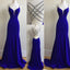 Spaghetti Straps Blue Long Mermaid Cheap Party Dress,Elegant Prom Dresses,Slit Formal Gowns For Teens PDY0228
