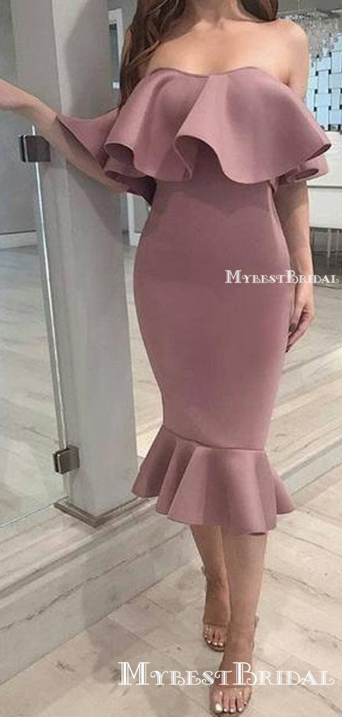 Charming Off-Shoulder Dusty Pink Mermaid Short Cheap Homecoming Dresses, HDS0007