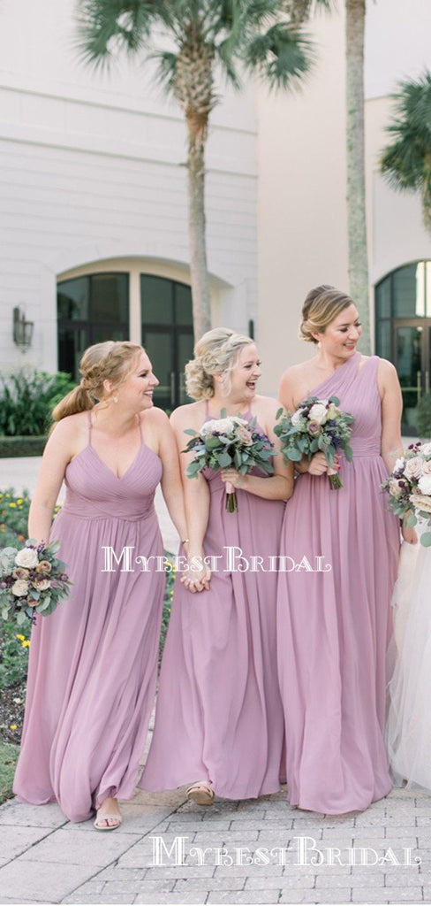 Mismatched Dusty Purple Chiffon A-line Long Cheap Bridesmaid Dresses, BDS0090
