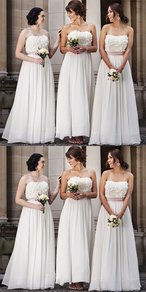 Elegant Ivory Straight Neckline Formal Cheap Long Bridesmaid Dresses,Bridesmaid Gown ,WGY0150