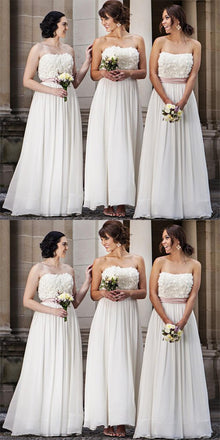 Elegant Ivory Straight Neckline Formal Cheap Long Bridesmaid Dresses,Bridesmaid Gown ,WGY0150