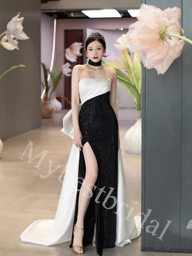 Sexy Strapless Sleeveless Side slit Sheath Long Prom Dress,PDS1061