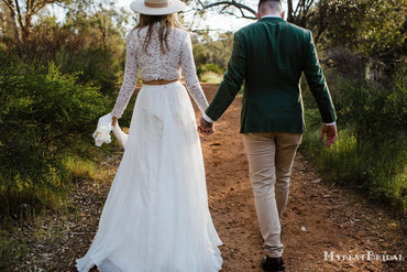 Two Piece Round Neck Long Sleeves Lace A-line Chiffon Long Cheap Wedding Dresses, WDS0011