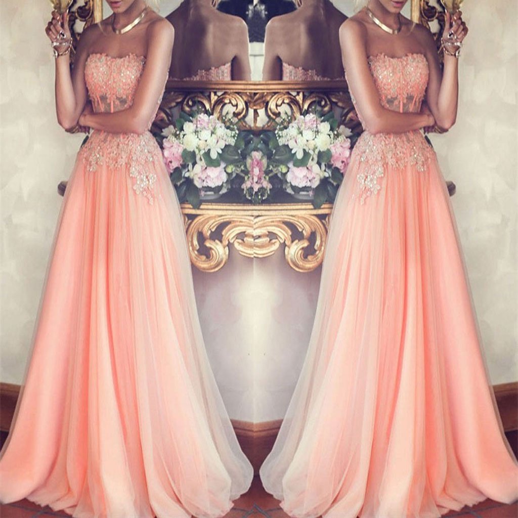 Charming Strapless Long Pink Beading Prom Dresses, Formal Evening Gowns,Evening Party Dresses,PDY0292