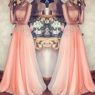 Charming Strapless Long Pink Beading Prom Dresses, Formal Evening Gowns,Evening Party Dresses,PDY0292