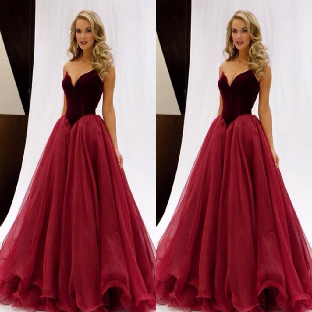 Fashion A-Line Long  Floor-Length Red Organza Sexy Prom Dress, Evening Dress,PDY0354