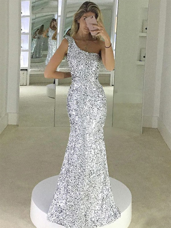 Mermaid One-Shoulder Floor-Length Silver Sequined Prom Dress,Evening P mybestbridal Mermaid One-Shoulder Floor-Length Silver Sequined Prom Dress,Evening P mybestbridal