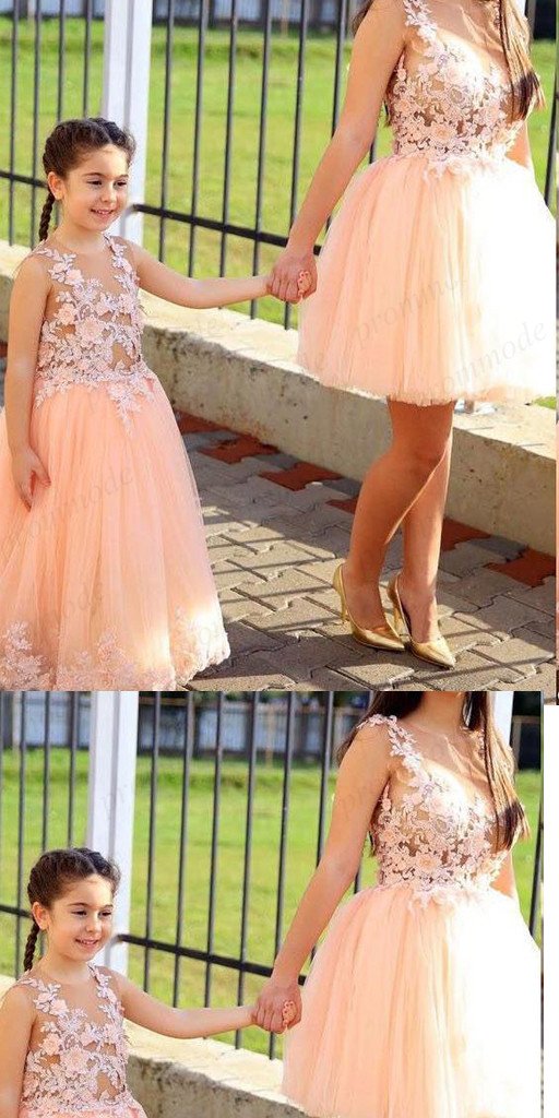 Pink A-line Tulle & Lace Applique Flower Girl Dress,older flower girl dresses,FGY0184