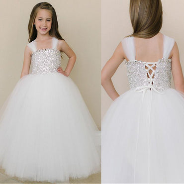 Shinning Spaghetti Straps Rhinestone and Sequin Flower Girl Dresses,Cheap Flower Girl Dresses,FGY0187