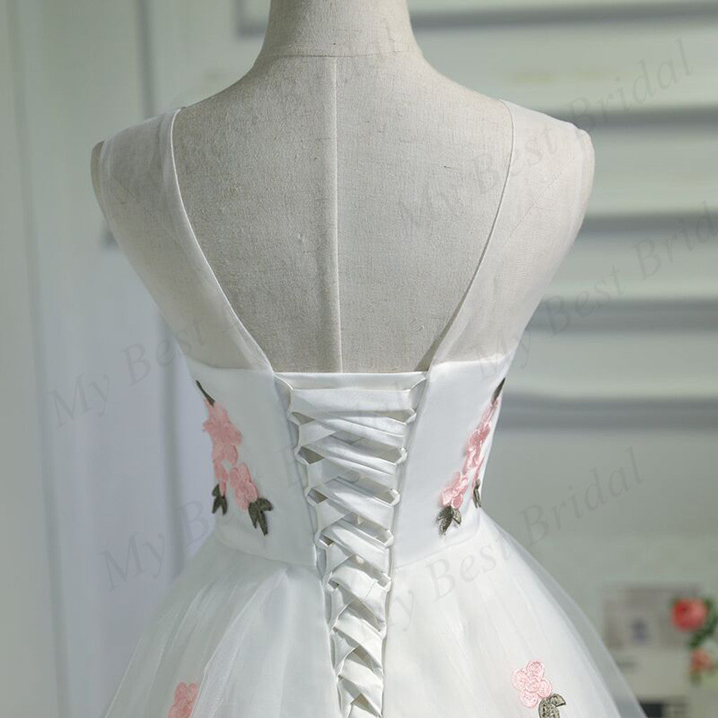 Cute A-line Organza White Sleeveless Lace-up Short Homecoming Dress ,BDY0162