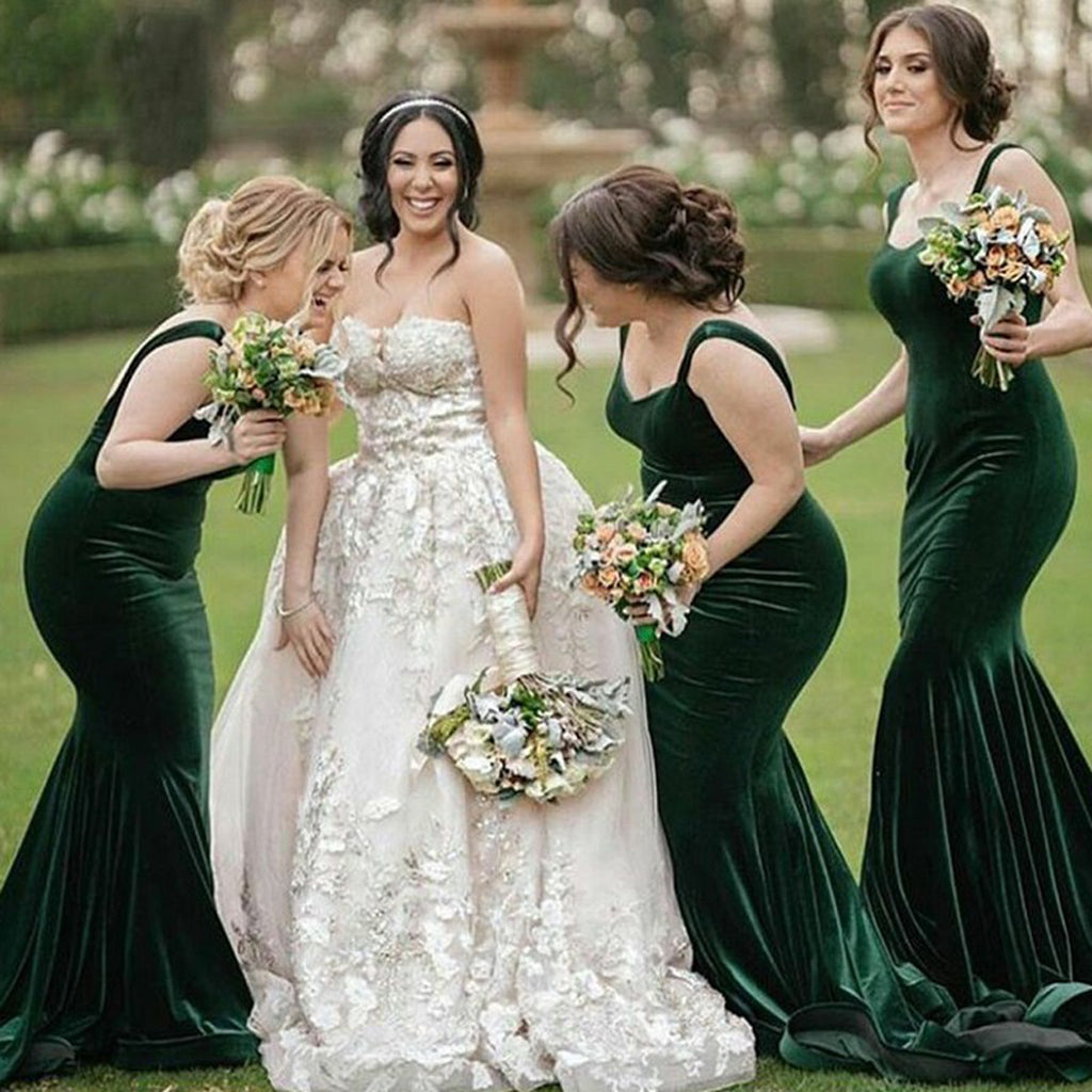 Simple Green Mermaid Spaghetti Straps Long Bridesmaid Dresses,Wedding Party Gowns,WGY0219